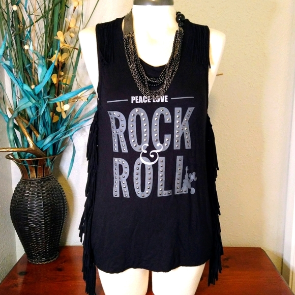 Peace Love and Rock and Roll mouise Rock's Roller coaster tank top Studded - Picture 1 of 10